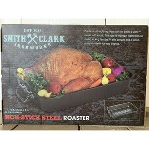 Smith & Clarks Ironworks - Non Stick Steel Heavy Duty Turkey Roaster Pan /Rack